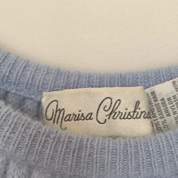MARISA CHRISTINA BEAUTIFUL LIGHT BLUE LAMBSWOOLSWEATER W/WHITE BEADS SIZE SMALL - Picture 2 of 5